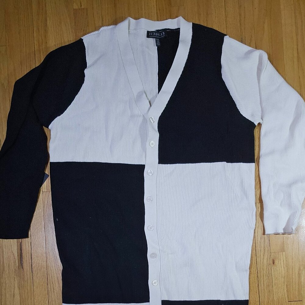 NWT 26/28 Black and White Checkered Eloquii Ribbed Cardigan Sweater Dress